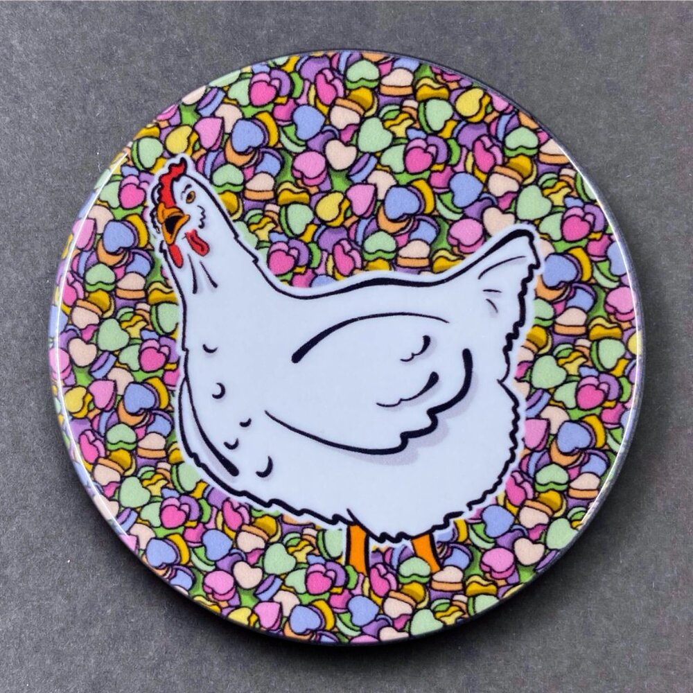 Valentines Day Chicken Pin, Magnet, Keychain, Bottle Opener or Mini Ornament